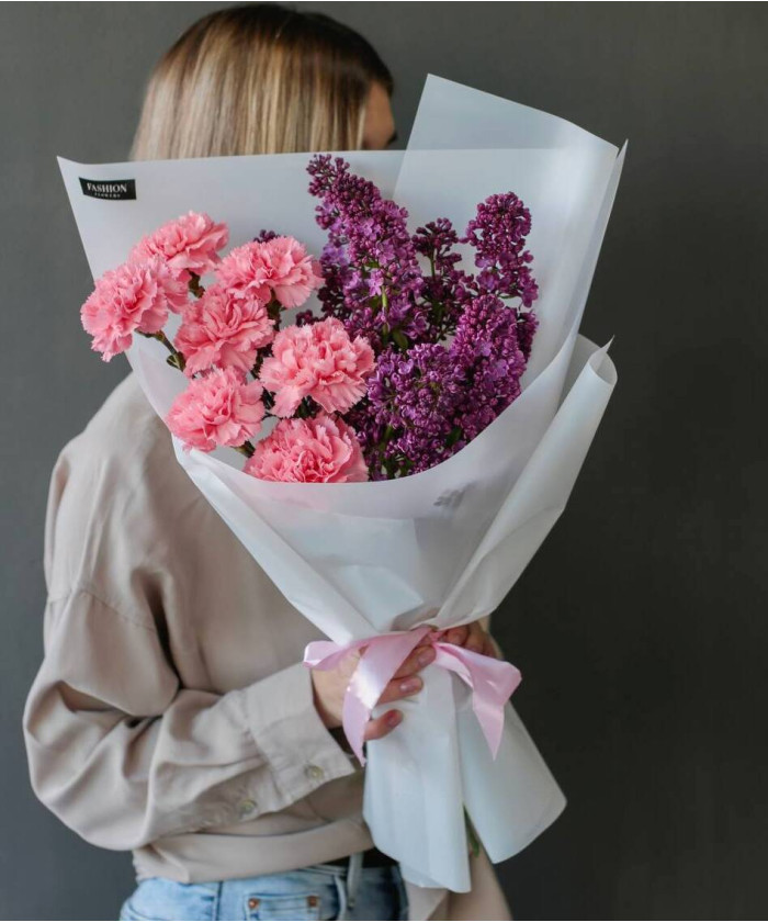 Сирень и розовые диантусы №3073