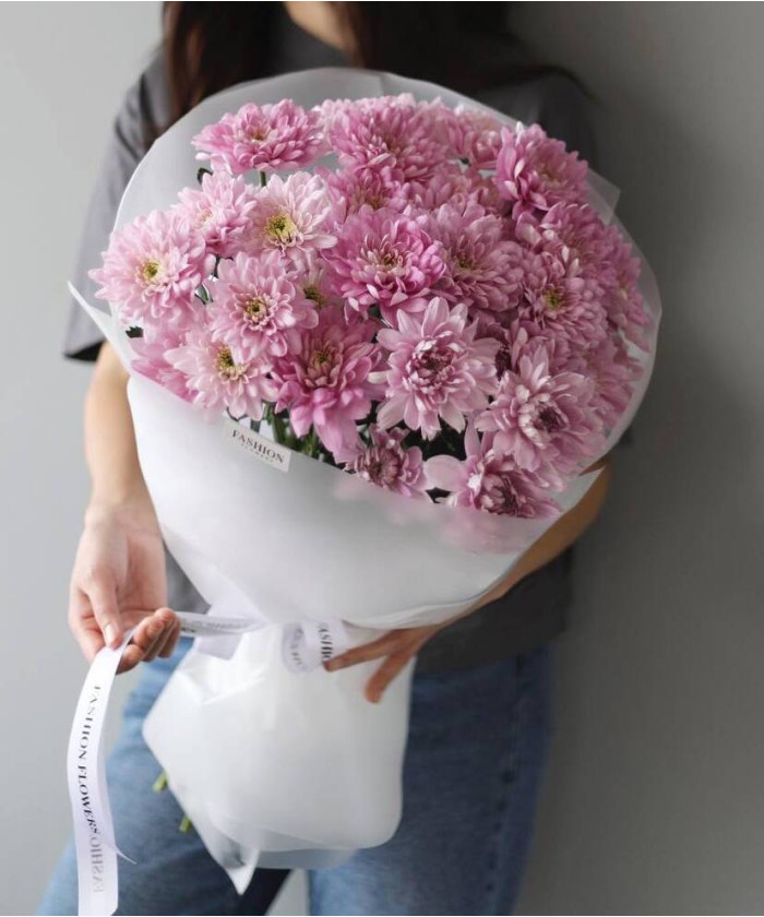 7 розовых кустовых хризантем Балтика №9658