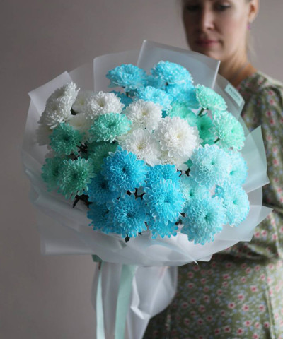 7 кустовых хризантем Алтай в букете "Аквамарин" №6745