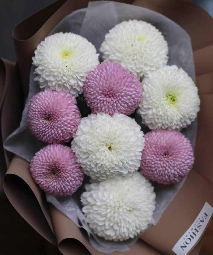 9 хризантем Момоко и Супербоул №5896