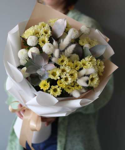 "Солнышко" букет с сантини Росси крем №5688