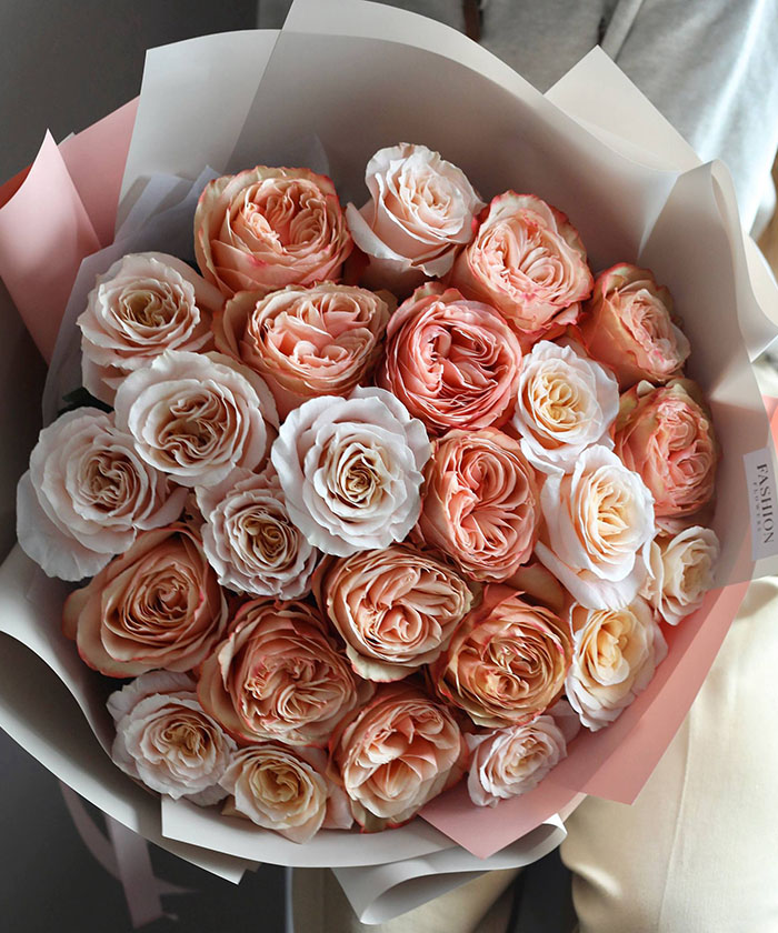 25 персиковых роз Шиммер и Кахала №4528