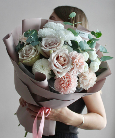 "Крем-брюле" Кремовые розы в букете №9571