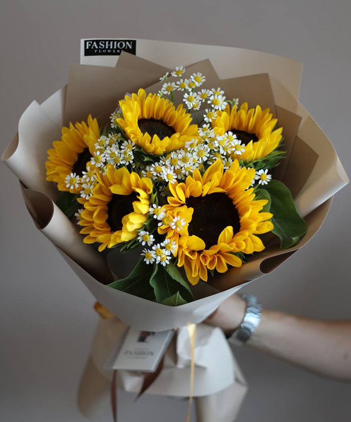 5 солнечных подсолнухов Санрич и ромашки танацетум №4357